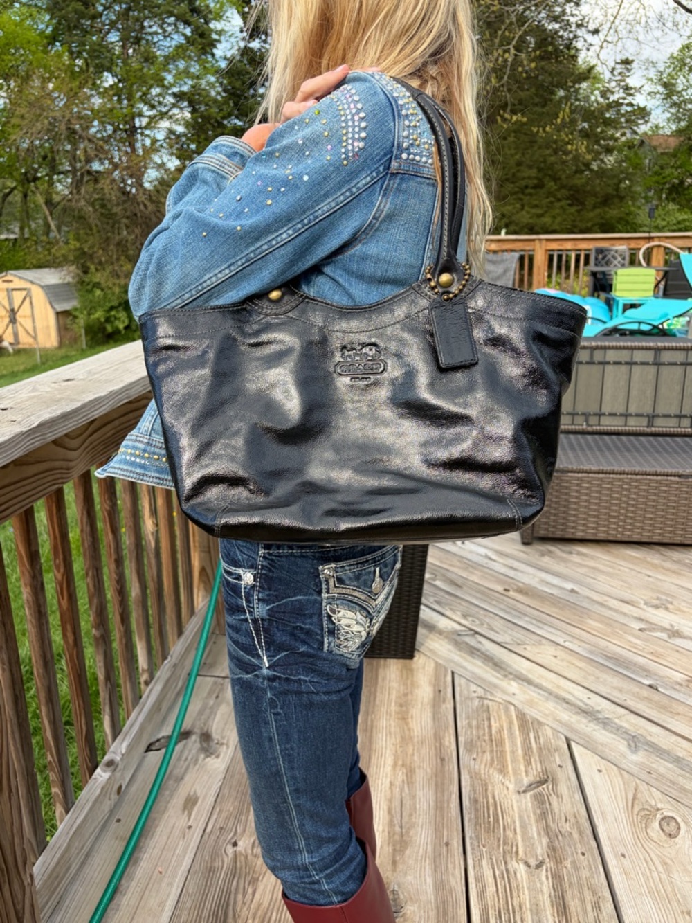 Rare* Coach Black Crinkle Leather shoulder bag **mint**